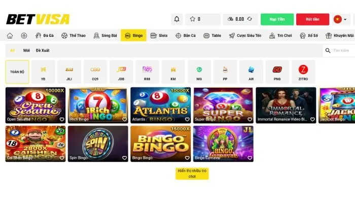 Sảnh chơi Bingo PNG Betvisa sôi động 
