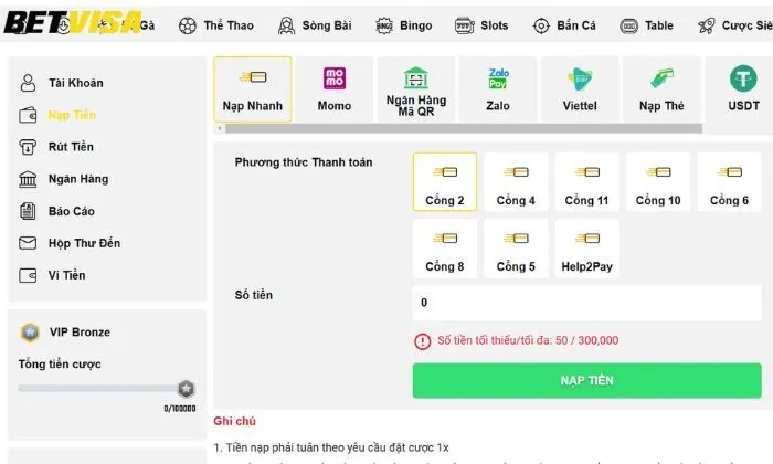 nạp tiền Betvisa Các bước nạp tiền Betvisa rất nhanh chóng và đơn giản