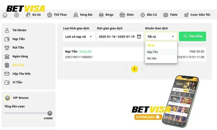 Lịch Sử Giao Dịch Betvisa