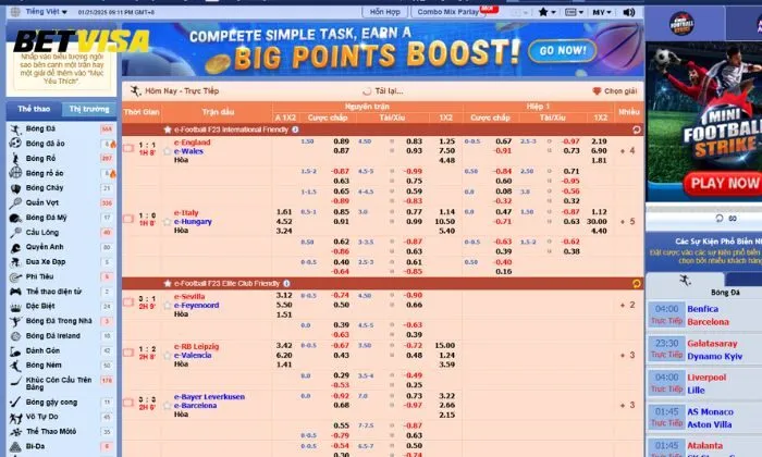 SBO Betvisa liên tục cập nhật các sự kiện thể thao từ khắp nơi trên thế giới