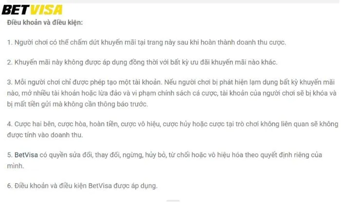 Người chơi cần đáp ứng điều kiện và điều khoản tại nhà cái